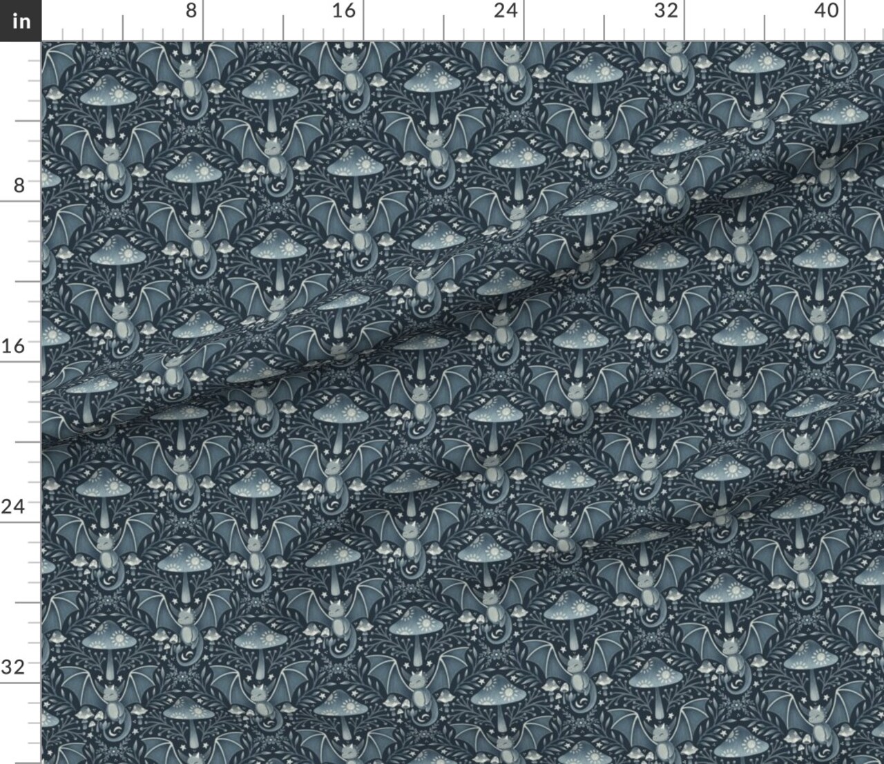 Baby Dragon Bohemian Botanical Magical Guardian Farmhouse Safe Cottagecore Dark Teal Gray Custom Printed Fabric by Spoonflower Various Fabrics by the Yard or Fat Quarter